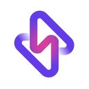 Abstract logo with two interlocking shapes in purple and pink gradient.