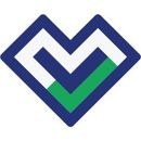 Abstract geometric heart shape with blue and green chevron patterns.