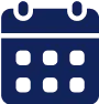 Blue calendar icon with a grid indicating dates and two rings at the top.