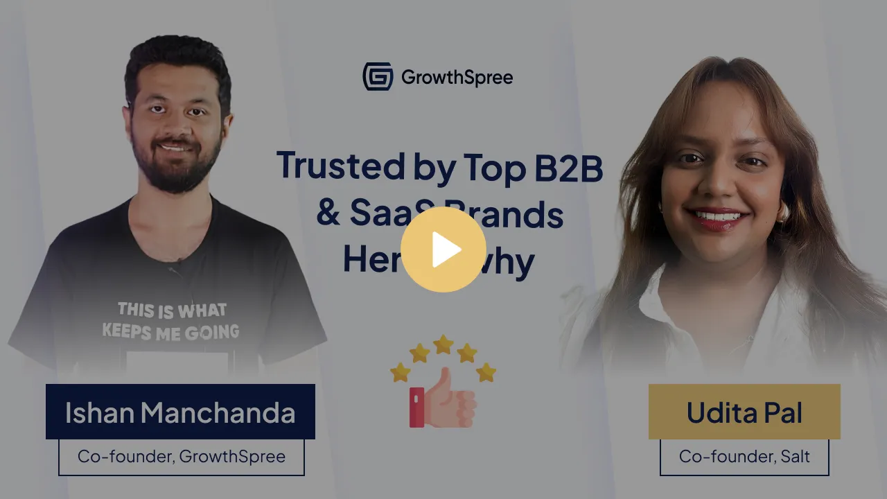 Ishan Manchanda and Udita Pal with text about GrowthSpree trusted by top B2B and SaaS brands.