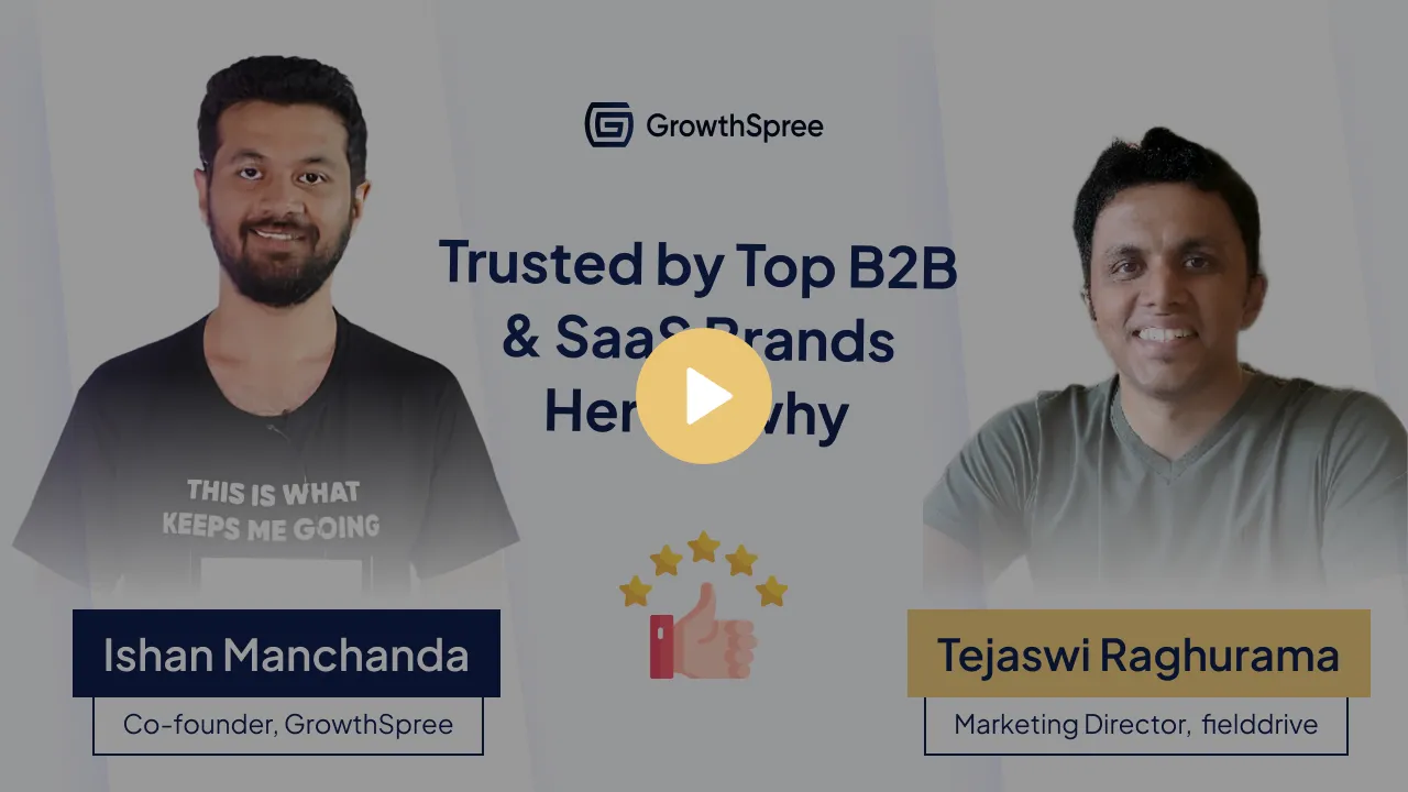 Two men smiling with text: Trusted by Top B2B & SaaS Brands, Ishan Manchanda co-founder, Tejaswi Raghurama director.