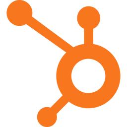 Orange HubSpot logo with three connected circles on a black background.