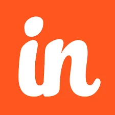 White lowercase letters 'in' on an orange square background.