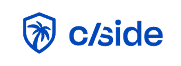 c/side logo featuring a blue shield with a palm tree inside.
