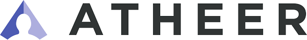 Atheer company logo with a stylized purple and white triangular icon to the left of the text.