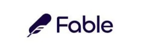 Fable logo with a feather quill icon to the left of the word Fable in dark blue text.