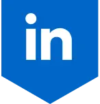 LinkedIn blue badge icon with white 'in' letters.