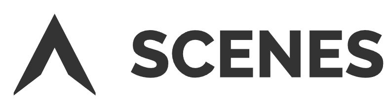 Stylized black letter A next to the word SCENES in bold uppercase font.