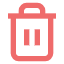 Red trash bin icon with a curved handle and three vertical slats.