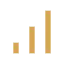 Icon of a yellow bar chart with three ascending bars and a small square in the top left corner.