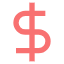 Red dollar sign icon on a white background.