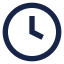 Clock icon showing 3 o'clock with dark blue border and hands.