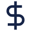 Dark blue dollar sign icon on transparent background.