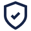 Blue shield icon with a checkmark inside representing security or protection.