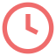 Simple red clock icon showing 3 o'clock.