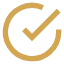 Grey checkmark inside a gold circular arrow pointing clockwise on a white background.