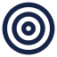 Dark blue target with three concentric circles on a white background.