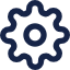 Dark blue gear icon with eight rounded teeth and a central hole.