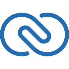 Blue infinity loop symbol formed by two interlocking curved lines.